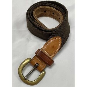 TRAFALGAR Brass Buckle Belt Canvas & Brown Leather Size 36 Vintage 1980's Unisex
